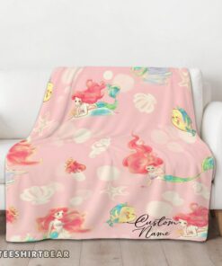 Hot Disney The Little Mermaid & Flounder Delicate Watercolor Blanket Fleece Customized Blanket - Image 3