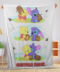 Hot Disney Winnie The Pooh And Stitch Fleece Blanket Customize Blanket