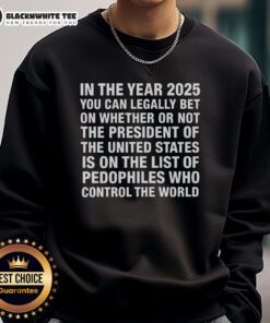 Hot in 2026 sweatshirt featuring controversial text about betting on the U.S. President and pedophilia allegations.