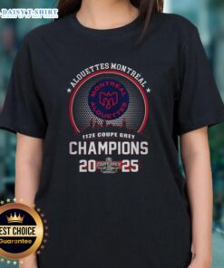 Hot Montreal Alouettes 112E Grey Cup Champions 2025 ladies tee showcasing city skyline design and team spirit.