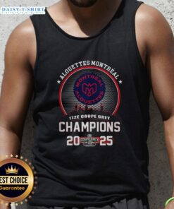 Stylish tank top featuring the Montreal Alouettes 112E Grey Cup Champions 2025 design with city skyline backdrop.