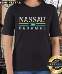 Alt Text: Vintage ladies tee featuring the hot Nassau Bahamas flag, perfect souvenir for travel and vacation enthusiasts.