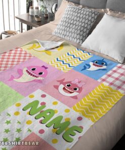 Hot Personalized Colorful Baby Shark Blanket Fleece Customized Blanket - Image 4