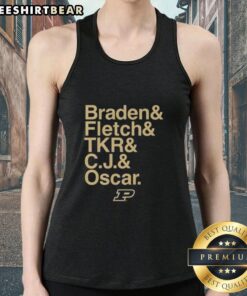 Hot Purdue Boilermakers tank top featuring Braden Fletch, Tkr, C.J., and Oscar, perfect for fans in 2025-26.