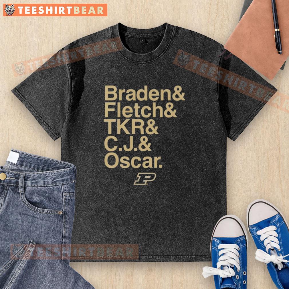 hot-purdue-boilermakers-ampersand-stars-2025-26-braden-fletch-tkr-c-j-and-oscar-washed-t-shirt Alt Text: Hot Purdue Boilermakers T-shirt featuring Braden Fletch, C.J., and Oscar with stars for 2025-26 season.