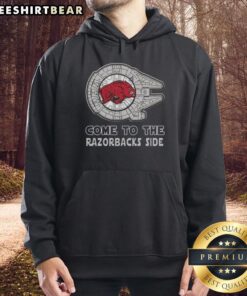 Hot Star Wars Arkansas Razorbacks side hoodie featuring vibrant graphics and cozy design for fans.