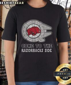 Hot Star Wars Arkansas Razorbacks Side Ladies Tee featuring a stylish design for fans of both franchises.