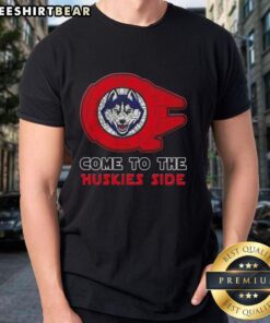 Hot Star Wars-themed Connecticut Huskies t-shirt featuring iconic characters and team logo, perfect for fans.