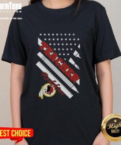 Hot Washington Redskins Football X Teacher American Flag Ladies Tee showcasing team spirit and style for female fans.