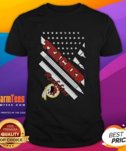 Hot Washington Redskins Football X Teacher American Flag T-Shirt featuring bold graphics and a patriotic design.