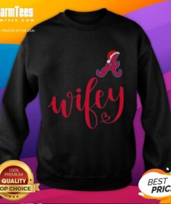 Hot Wifey Atlanta Braves sweatshirt in a festive Santa hat, perfect for a Merry Christmas celebration.