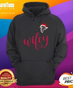 Alt Text: Hot Wifey Atlanta Falcons Santa Hat Merry Christmas Hoodie, festive design for NFL fans celebrating the holidays.