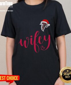 Hot Wifey Atlanta Falcons Santa Hat Merry Christmas Ladies Tee featuring festive design and team spirit for holiday cheer.
