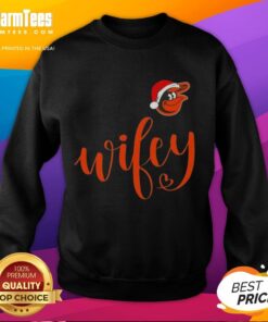 Hot Wifey Baltimore Orioles sweatshirt with Santa hat, perfect for a Merry Christmas celebration.