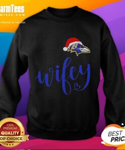 Hot Wifey Baltimore Ravens sweatshirt with Santa hat, perfect for a festive Merry Christmas celebration.