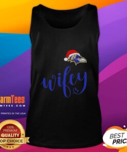 Hot wifey Baltimore Ravens tank top with Santa hat, perfect for Merry Christmas celebrations and football fans.
