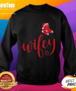 Hot Wifey Boston Red Sox sweatshirt with Santa hat, perfect for a festive Merry Christmas celebration.
