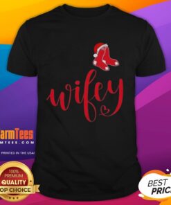 Hot Wifey Boston Red Sox Santa Hat Merry Christmas T-Shirt featuring a festive design for baseball fans during the holidays.