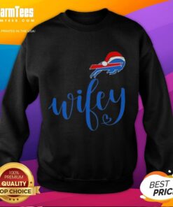 Alt Text: Hot Wifey Buffalo Bills Santa Hat Merry Christmas Sweatshirt featuring festive design for football fans.