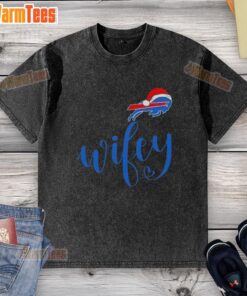 Hot Wifey Buffalo Bills Santa hat Merry Christmas washed T-shirt featuring festive design and team spirit for the holidays.