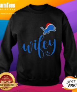 Hot Wifey Detroit Lions sweatshirt featuring a Santa hat, perfect for a Merry Christmas celebration.