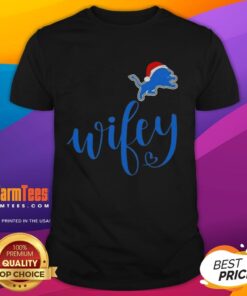 Hot Wifey Detroit Lions Santa Hat Merry Christmas T-Shirt featuring festive design for NFL fans celebrating the holidays.