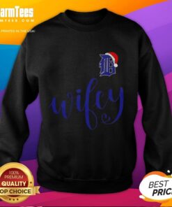Hot Wifey Detroit Tigers sweatshirt with Santa hat, perfect for a Merry Christmas celebration and sports fans.