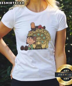 Alt Text: Nice Boom Baby Peanuts Snoopy Aztec Temple Ladies Tee featuring a colorful Snoopy graphic against a vibrant background.