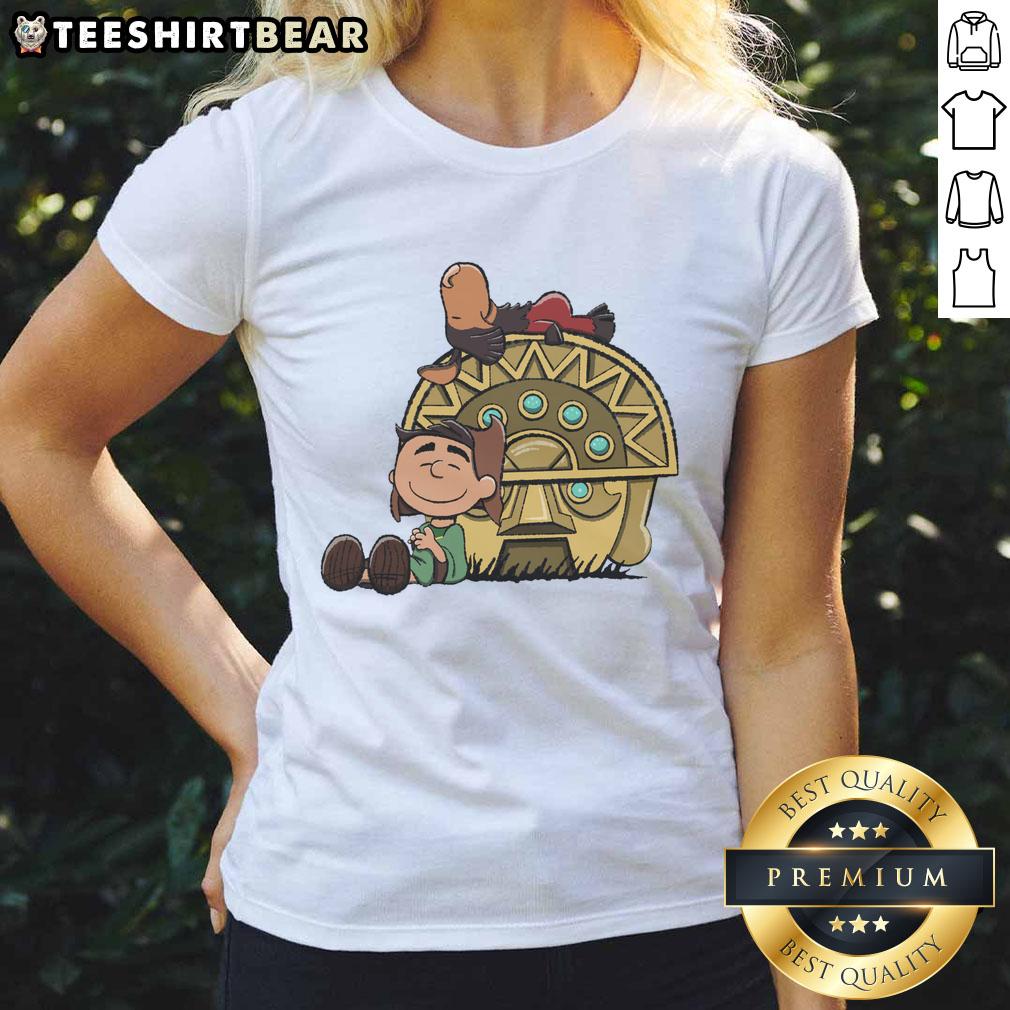 nice-boom-baby-peanuts-snoopy-aztec-temple-ladies-tee Alt Text: Nice Boom Baby Peanuts Snoopy Aztec Temple Ladies Tee featuring a colorful Snoopy graphic against a vibrant background.