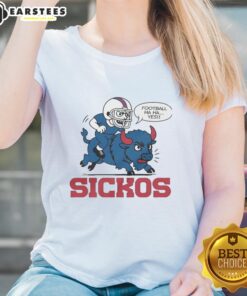 Cartoon ladies wearing 'Nice Buffalo Bills NFL Sickos' t-shirts, celebrating football fandom and team spirit in vibrant colors.