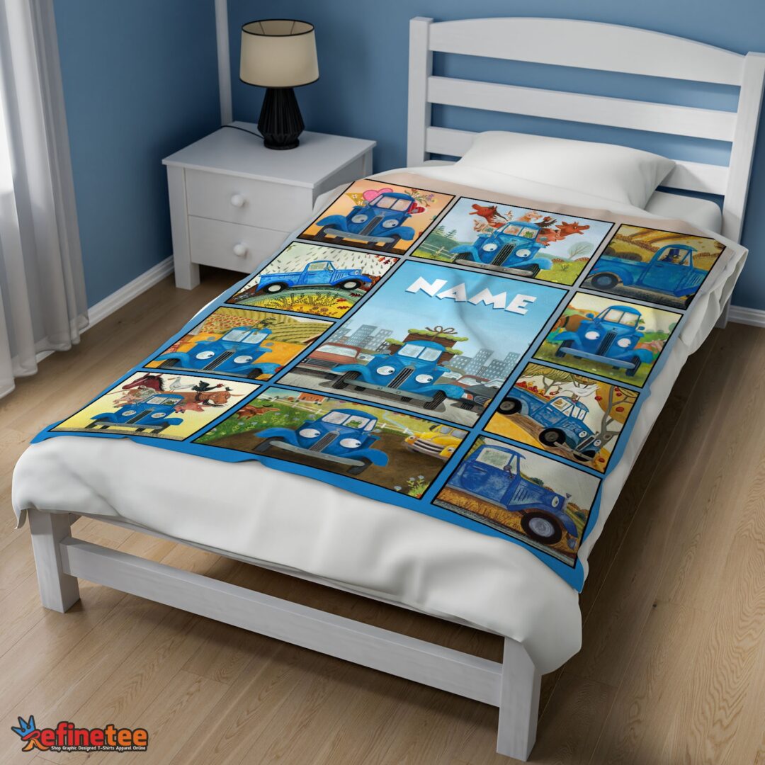 nice-cartoon-little-blue-truck-cute-blanket-fleece-customized-blanket-mk-02 Nice Cartoon Little Blue Truck Cute Blanket Fleece Customized Blanket - Image 3