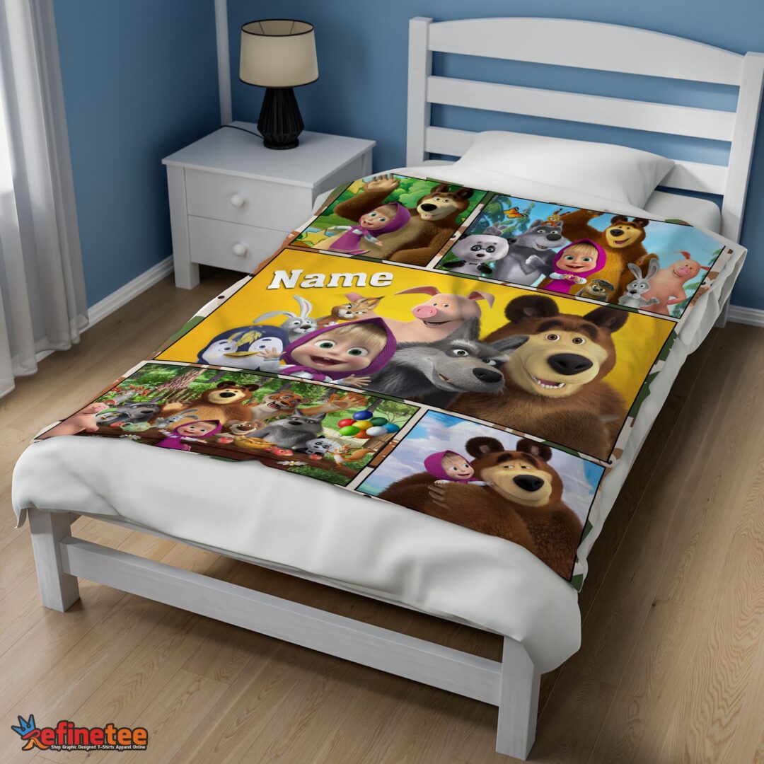 nice-cartoon-marsha-and-the-bear-family-cute-blanket-fleece-customized-blanket-mk-02 Nice Cartoon Marsha And The Bear Family Cute Blanket Fleece Customized Blanket - Image 3