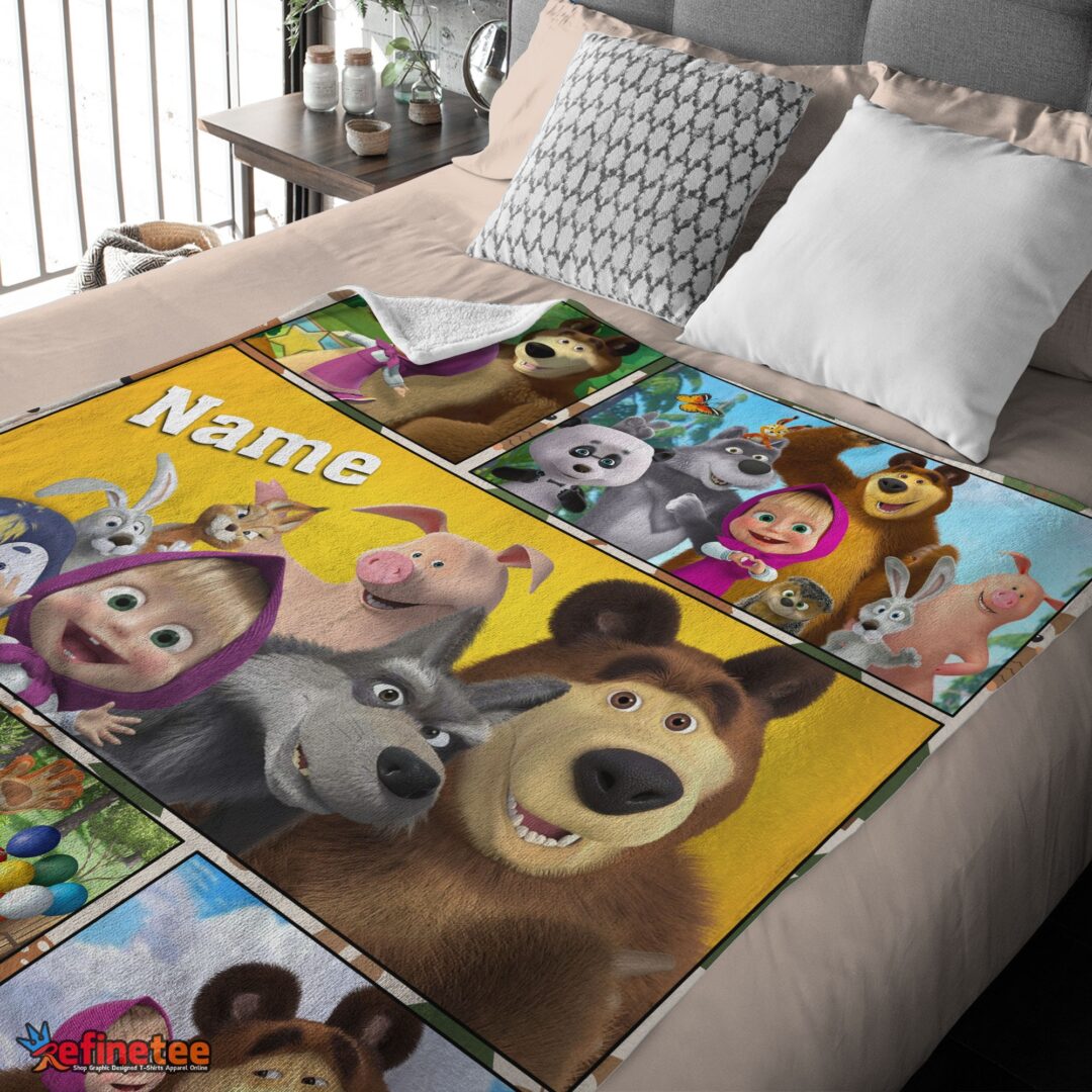 nice-cartoon-marsha-and-the-bear-family-cute-blanket-fleece-customized-blanket-mk-03 Nice Cartoon Marsha And The Bear Family Cute Blanket Fleece Customized Blanket - Image 4