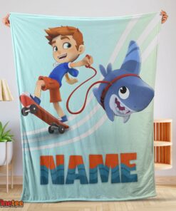 Nice Catoon Sharkdog Sharkdog And Max Skateboarding Blanket Fleece Customized Blanket