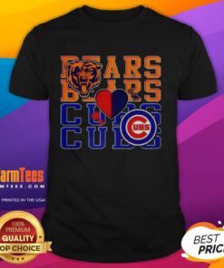 Alt Text: Chicago Bears NFL and Chicago Cubs MLB sport lover t-shirt featuring team logos and vibrant colors, perfect for fans.