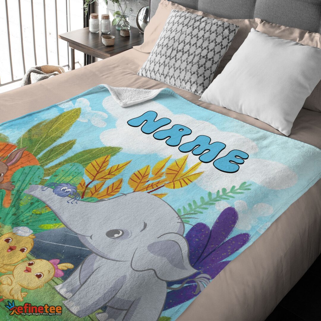 nice-cute-elephant-safari-animal-for-boys-customized-blanket-mk-03 Nice Cute Elephant Safari Animal For Boys Customized Blanket - Image 4