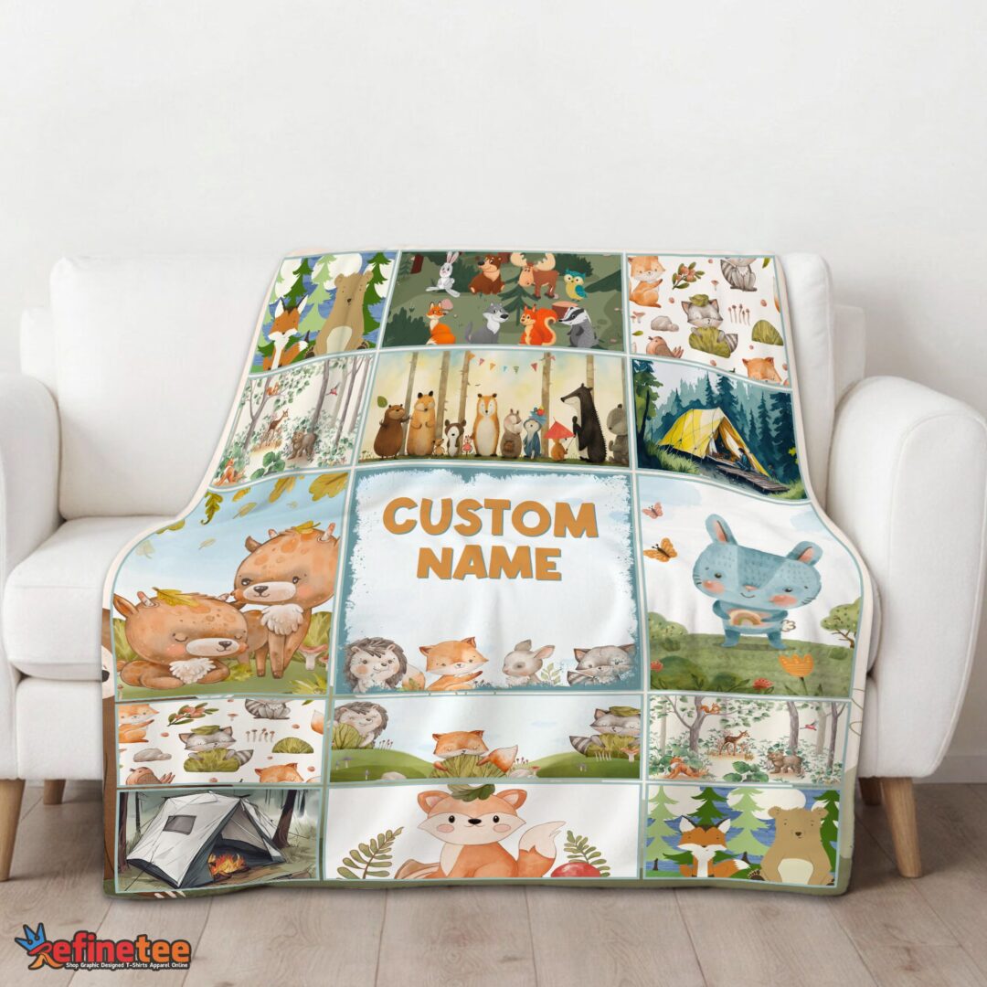 nice-cute-forest-animals-collage-whimsical-blanket-fleece-customized-blanket-mk-01 Nice Cute Forest Animals Collage Whimsical Blanket Fleece Customized Blanket - Image 3