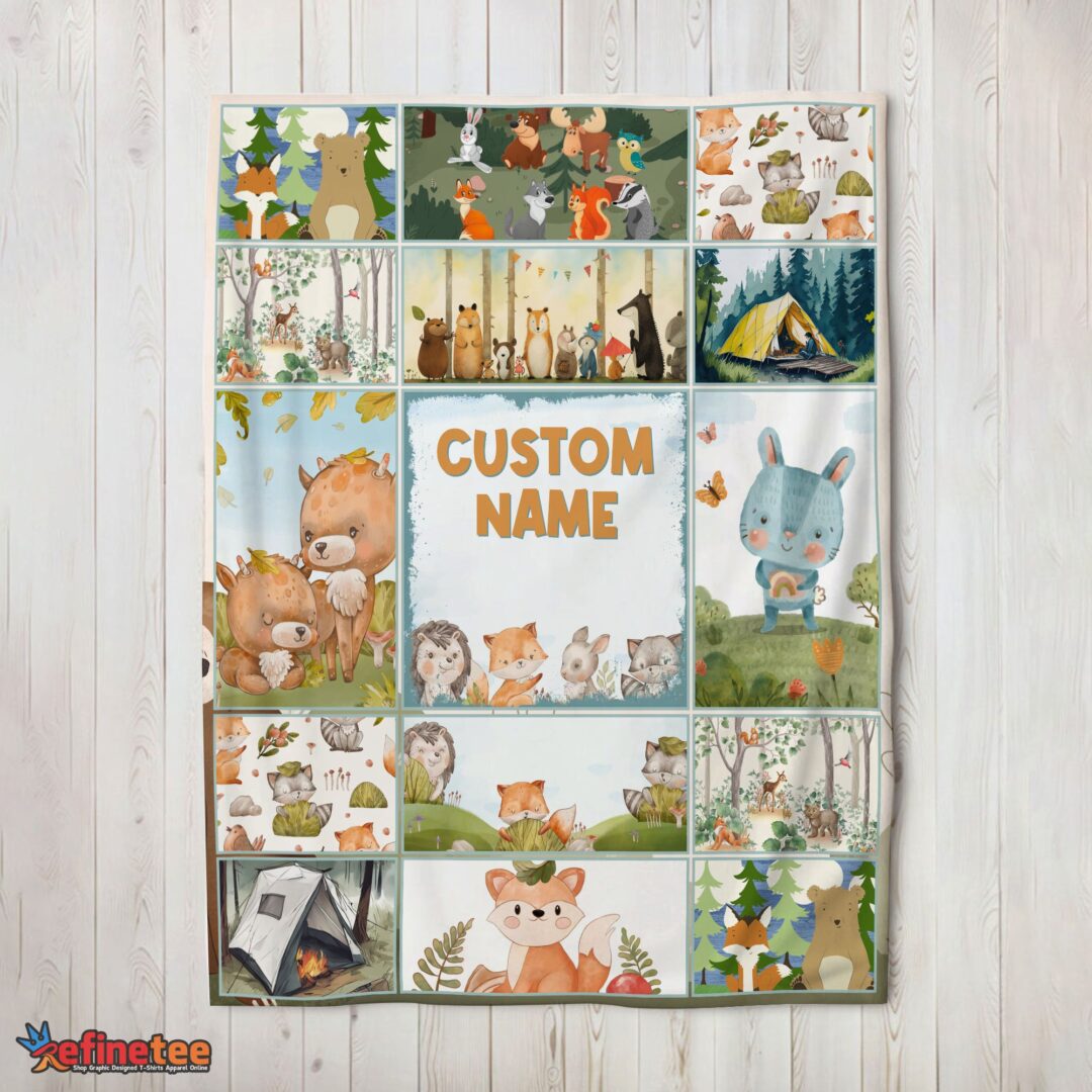 nice-cute-forest-animals-collage-whimsical-blanket-fleece-customized-blanket-mk-02-1 Nice Cute Forest Animals Collage Whimsical Blanket Fleece Customized Blanket