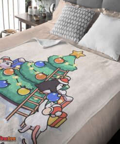 Nice Cute Mice & Penguin Cartoon Christmas Tree Blanket Fleece Customized Blanket - Image 4