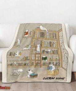 Nice Cute Vintage Minimalist Cat Book Reading Blanket Fleece Customized Blanket - Image 3