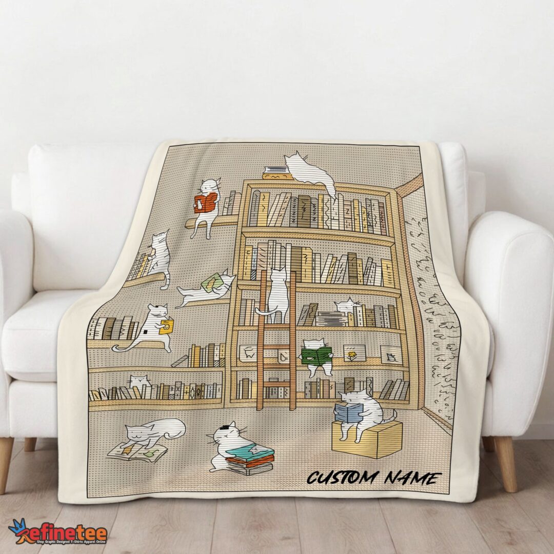 nice-cute-vintage-minimalist-cat-book-reading-blanket-fleece-customized-blanket-mk-01 Nice Cute Vintage Minimalist Cat Book Reading Blanket Fleece Customized Blanket - Image 3