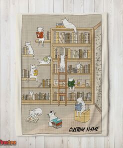 Nice Cute Vintage Minimalist Cat Book Reading Blanket Fleece Customized Blanket