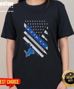 Nice Detroit Lions Football X Teacher American Flag Ladies Tee - stylish shirt for NFL fans and educators.