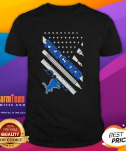 Nice Detroit Lions Football X Teacher American Flag T-Shirt featuring a vibrant design perfect for fans and educators.