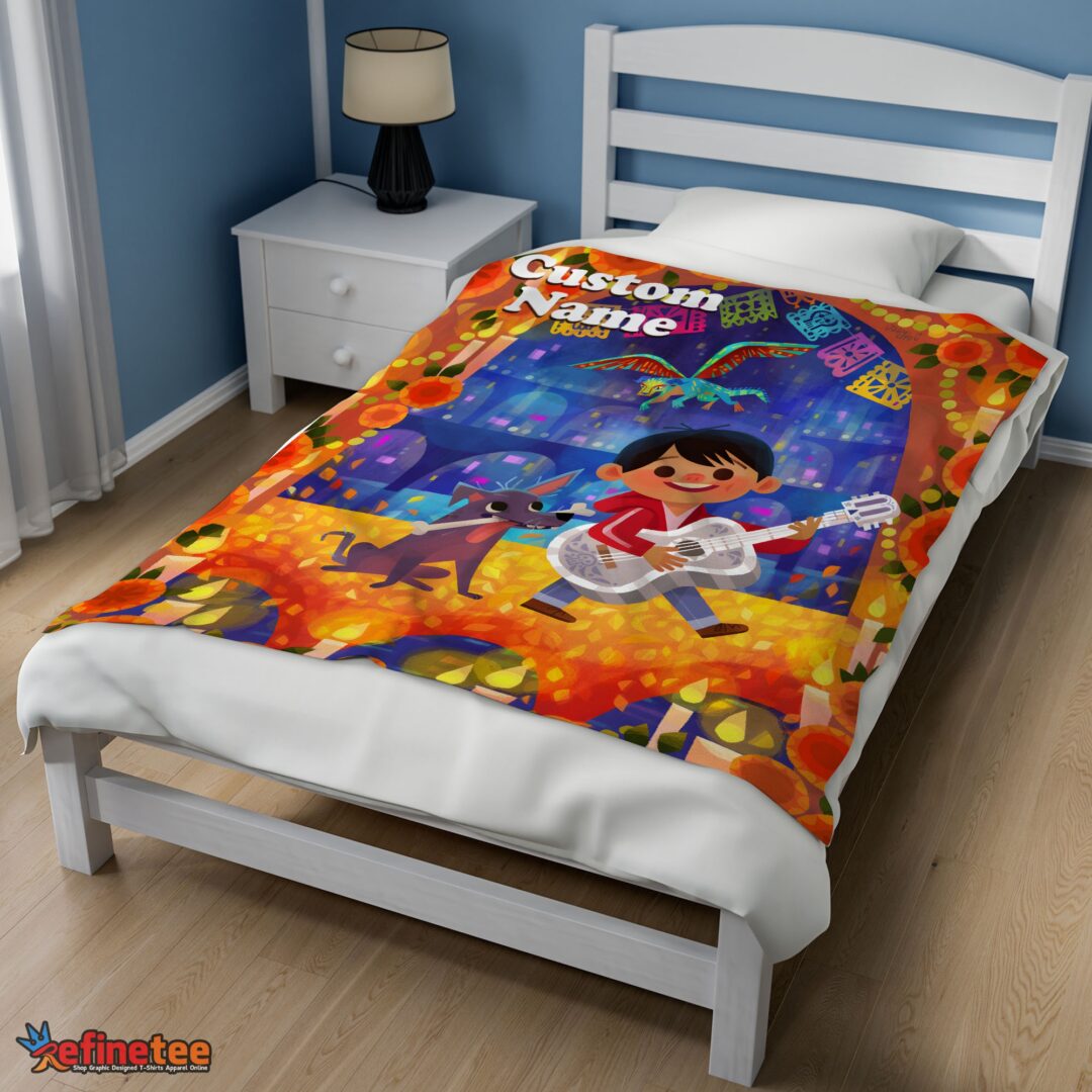 nice-disney-cartoon-coco-boy-with-guitar-cute-blanket-fleece-customized-blanket-mk-02 Nice Disney Cartoon COCO Boy With Guitar Cute Blanket Fleece Customized Blanket - Image 3