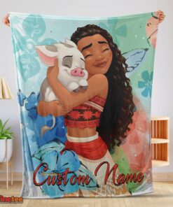 Nice Disney Cartoon Moana Family With Friends Cute Blanket Fleece Customized Blanket