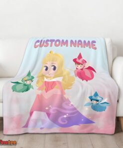 Nice Disney Chibi Aurora Sleeping Beauty Pastel-Colored Blanket Fleece Customized Blanket - Image 3