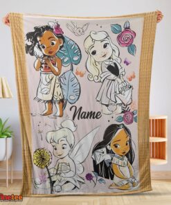 Nice Disney Chibi Moana Alice Tinker Bell Pocahontas  Blanket Fleece Customized Blanket