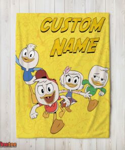 Nice Disney Ducktales Huey Dewey Louie Webby Yellow Cartoon Collage Blanket Fleece Customized Blanket
