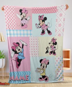 Nice Disney Minnie Mouse Patchwork Pattern Blanket Fleece Customized Blanket